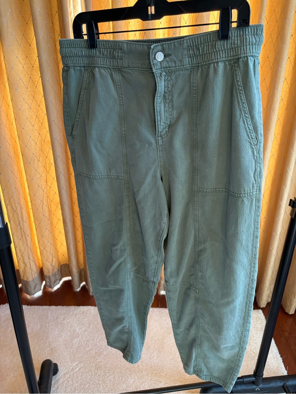 LOFT Olive Green Elastic-Waist Utility Trousers